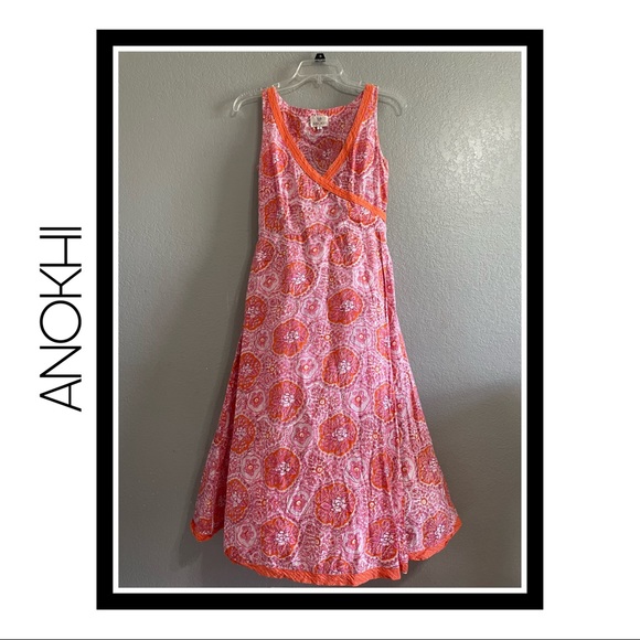 Anokhi Dresses & Skirts - ANOKHI Pink/Orange Paisley Print Dress
